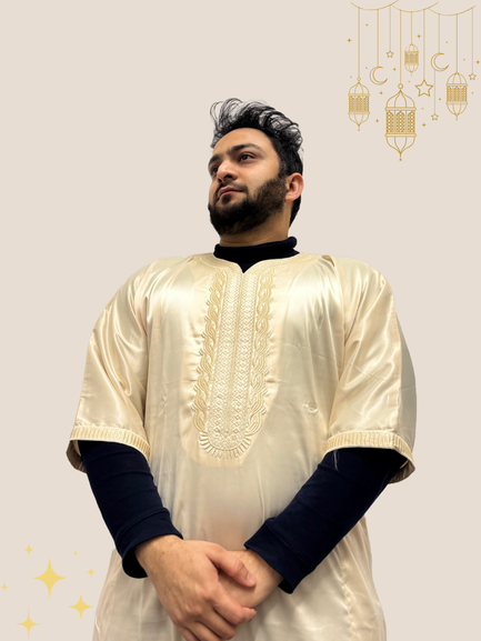 Elite Half-Sleeve Djellaba Golden Minimalistic Luxury | Elegant & Comfort