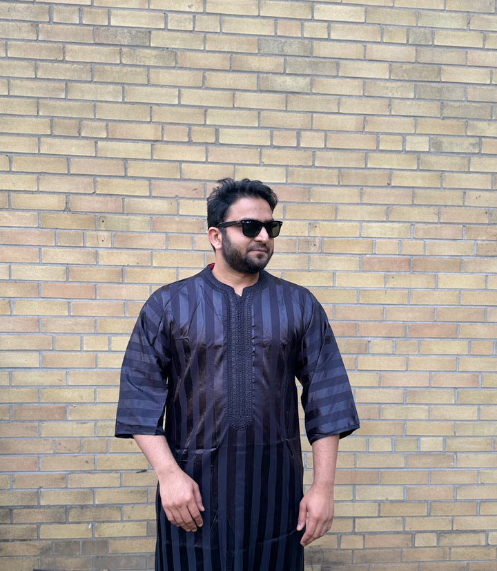 Moroccan Djellaba Black & Charcoal Grey | Sleek & Stylish