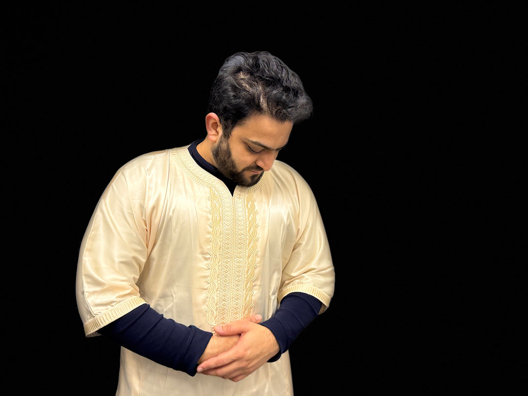 Elite Half-Sleeve Djellaba Golden Minimalistic Luxury | Elegant & Comfort