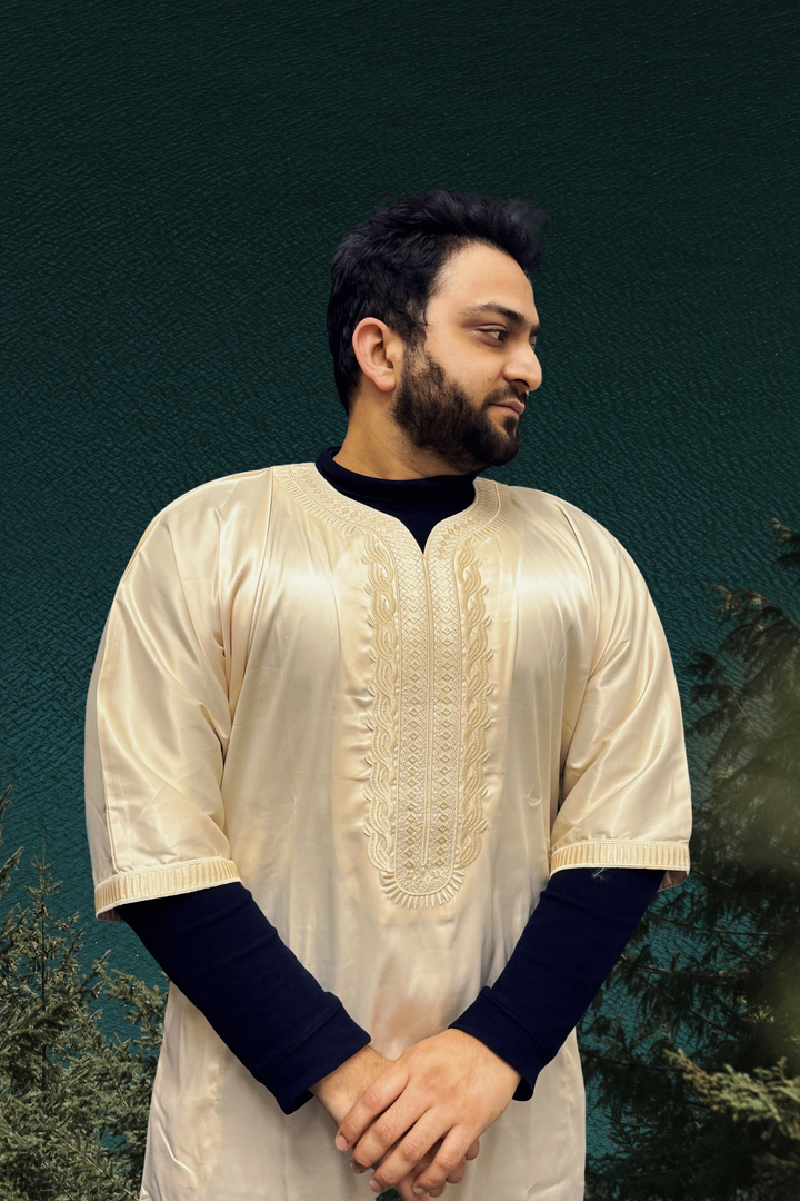 Elite Half-Sleeve Djellaba Golden Minimalistic Luxury | Elegant & Comfort