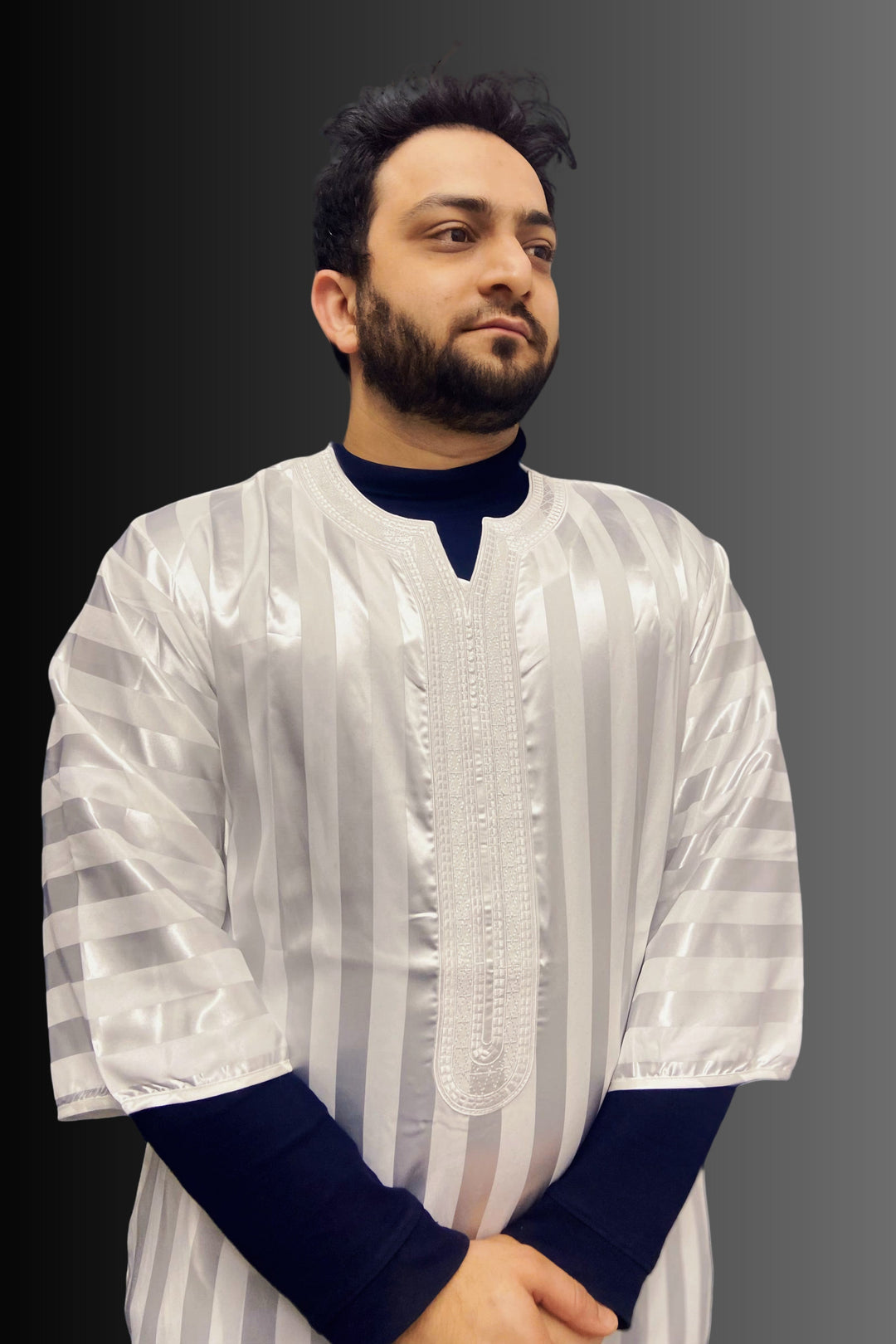 Moroccan Djellaba Thobe White Striped | Style & Comfort