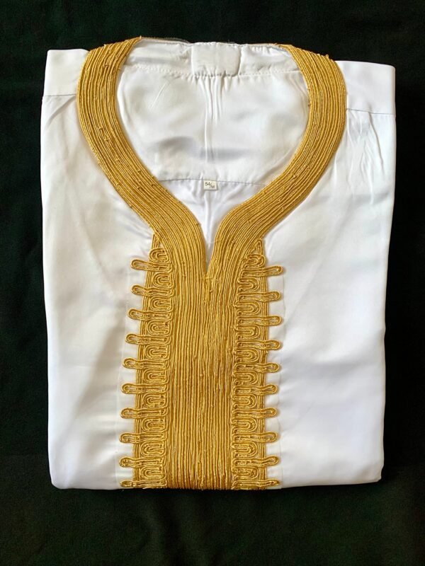Elite Embroidered Half-Sleeve Djellaba White and Gold | Luxury & Comfort - Image 9