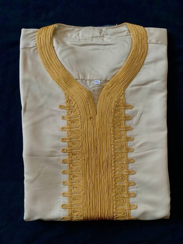 Elite Embroidered Half-Sleeve Djellaba Beige and Light Gold | Luxury & Comfort - Image 8