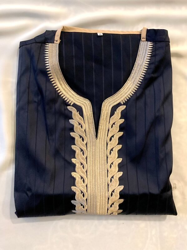 Moroccan Embroidered Djellaba Thobe Deep Navy | Elegant Comfort - Image 4