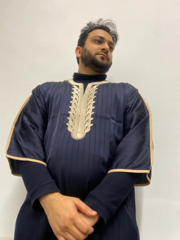 Moroccan Embroidered Djellaba Thobe Deep Navy | Elegant Comfort - Image 3
