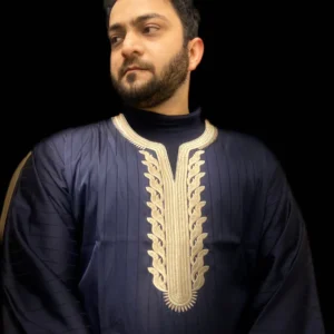 Moroccan Embroidered Djellaba Thobe Deep Navy | Elegant Comfort