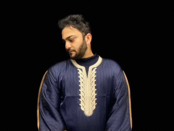 Moroccan Embroidered Djellaba Thobe Deep Navy | Elegant Comfort - Image 2
