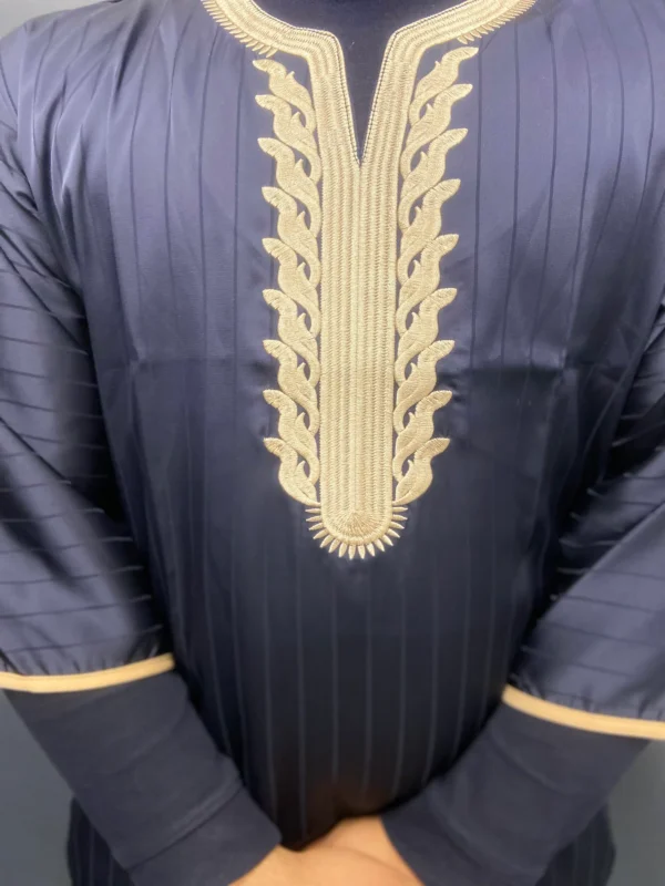 Moroccan Embroidered Djellaba Thobe Deep Navy | Elegant Comfort - Image 6