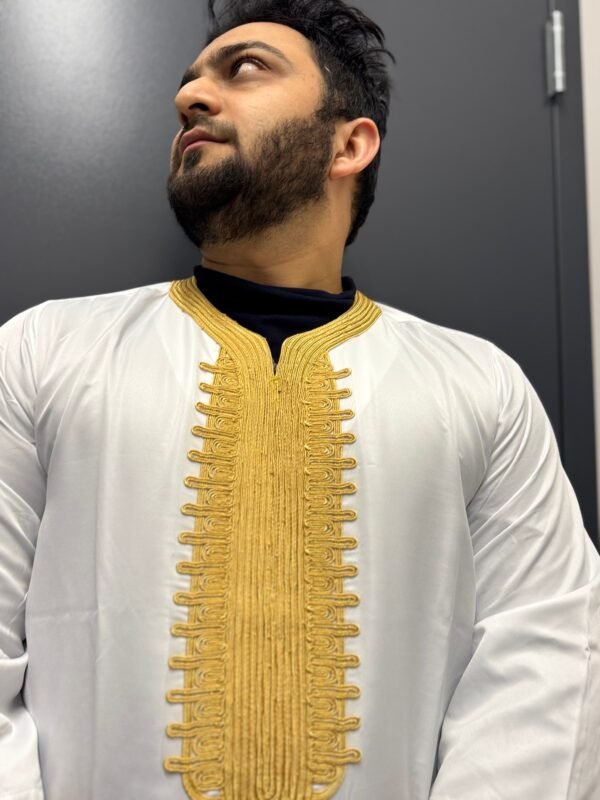 Elite Embroidered Half-Sleeve Djellaba White and Gold | Luxury & Comfort - Image 5