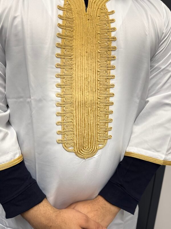 Elite Embroidered Half-Sleeve Djellaba White and Gold | Luxury & Comfort - Image 7