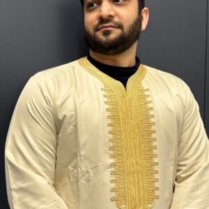 Elite Embroidered Half-Sleeve Djellaba Beige and Light Gold | Luxury & Comfort