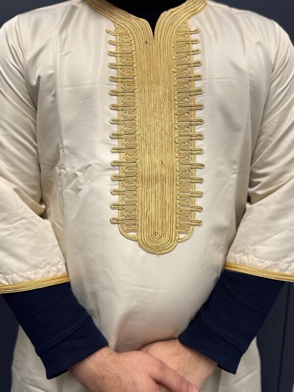 Elite Embroidered Half-Sleeve Djellaba Beige and Light Gold | Luxury & Comfort - Image 5