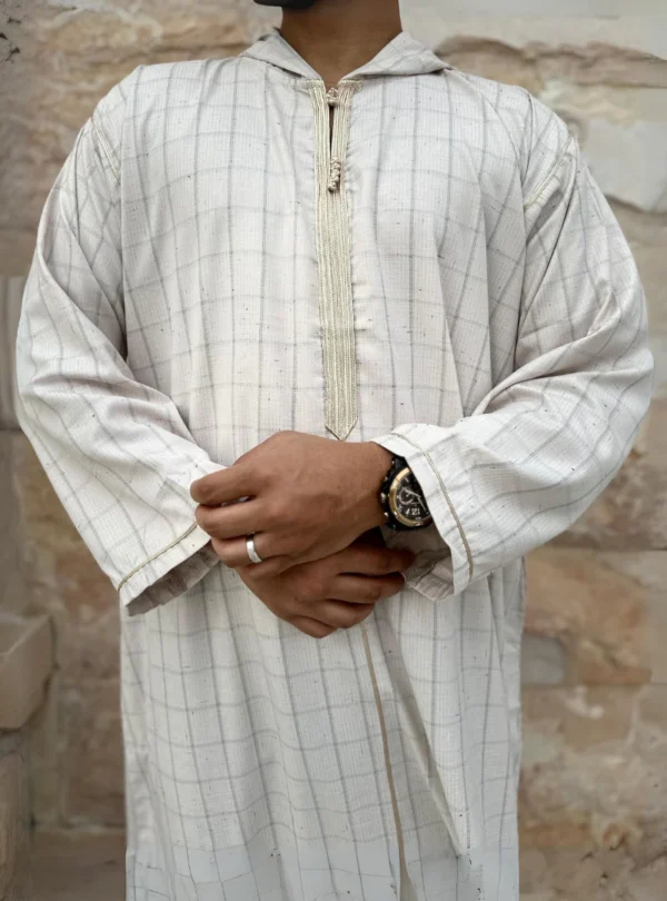 Mumais Luxury Maghrebi Djellaba in Beige | Hooded Thobe - Image 2