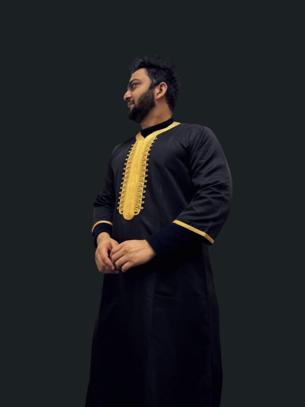 Elite Embroidered Half-Sleeve Djellaba Black and Gold | Luxury & Comfort - Image 2
