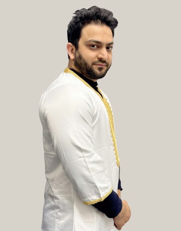 Elite Embroidered Half-Sleeve Djellaba White and Gold | Luxury & Comfort - Image 10