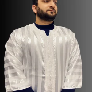 Moroccan Djellaba Thobe White Striped | Style & Comfort