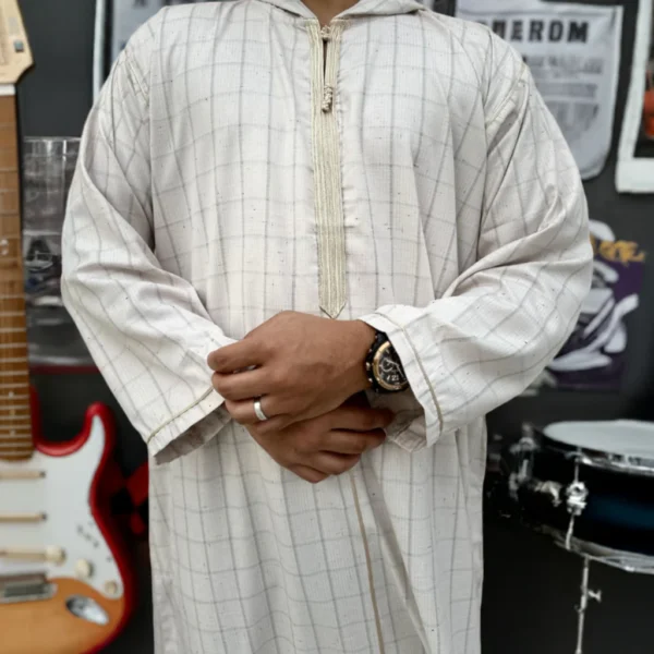 Mumais Maghrebi Djellaba in Misty Blue | Luxury Hooded Thobe - Image 2